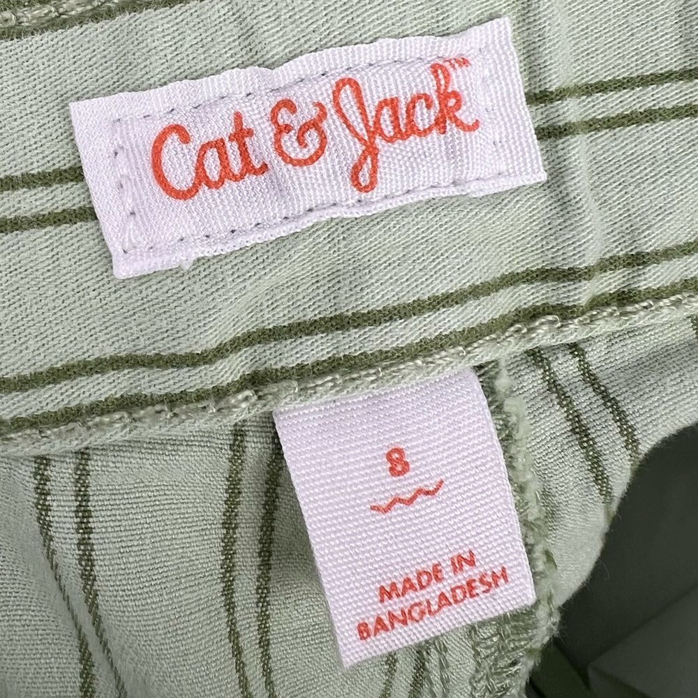 Cat & Jack, Flat-Front Shorts, Green Stripe, Cotton Stretch, Adjustable Waist - Picture 7 of 9